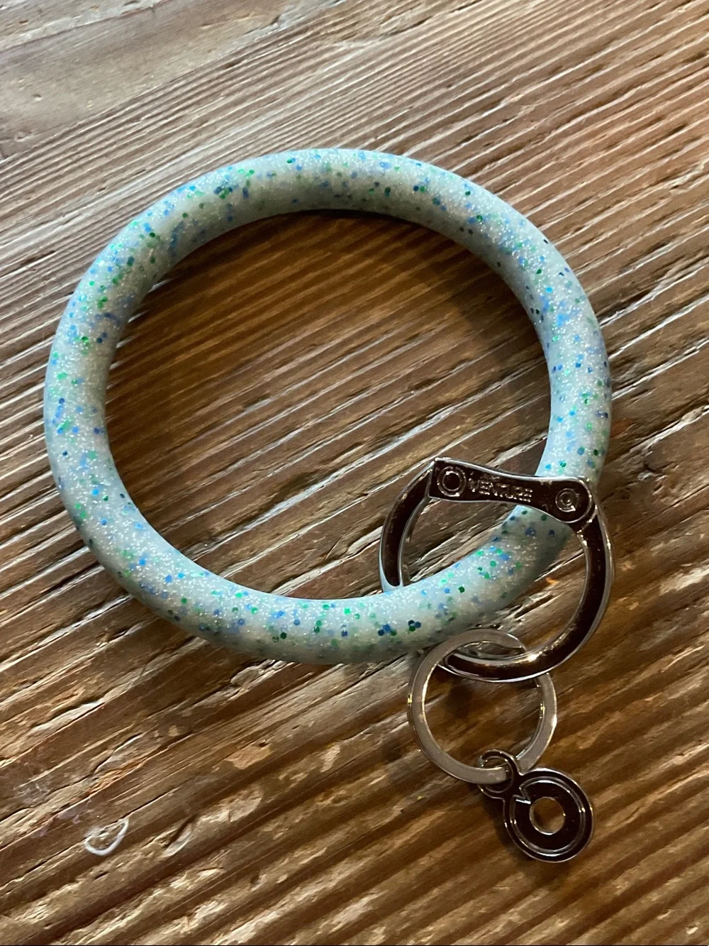 Overture blue frost confetti silicone O key Ring wristlet Bracelet keychain